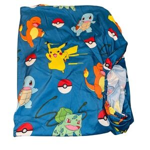 Pokemon Twin Size Fitted Sheet Polyester Blue Pikachu Charizard Bulbasaur